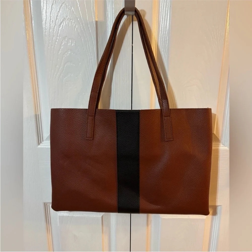 VINCE CAMUTO‎ Pebble All Leather Tote bag Purse Brown/Black